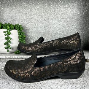 Dansko Olivia Bronze Python Leather Loafers Shoes Size 6.5 7
